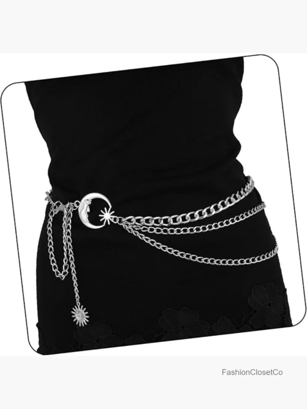 3 Layered Metal Waist Chain Belt for Women Moon & Sun Belly Body Chain Jewelry